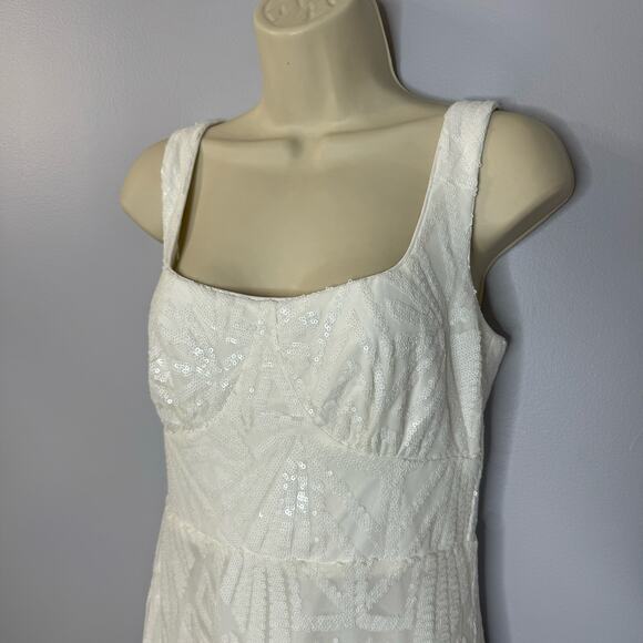 Lulu's Know Your Worth White Sequin Square Neck Mini Dress - Picture 6 of 14